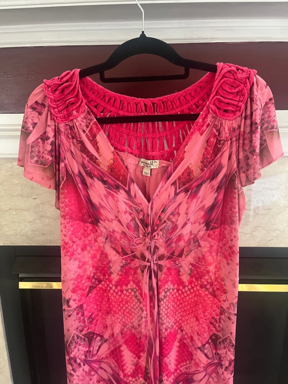 One World Vibrant Pink Patterned Flowy Midi Dress - Picture 3 of 8